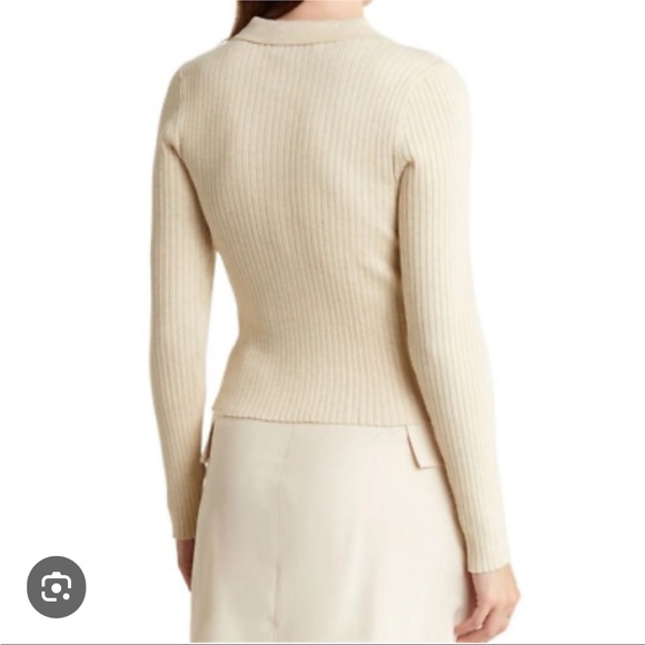 🆕 DKNY Rib Knit Polo Sweater Heather Vanilla Ivory Cream - Picture 2 of 3